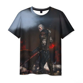 Мужская футболка 3D с принтом Dark в Курске, 100% полиэфир | прямой крой, круглый вырез горловины, длина до линии бедер | gerald | wild hunt | witcher | ведьмак | геральд | дикая охота | цири