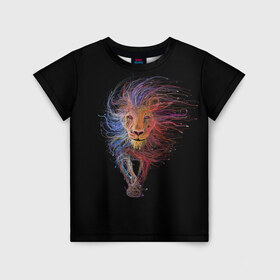 Детская футболка 3D с принтом Лев в Курске, 100% гипоаллергенный полиэфир | прямой крой, круглый вырез горловины, длина до линии бедер, чуть спущенное плечо, ткань немного тянется | leon | арт | зверь | лев | рисунок | царь