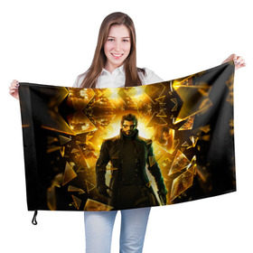 Флаг 3D с принтом Deus Ex в Курске, 100% полиэстер | плотность ткани — 95 г/м2, размер — 67 х 109 см. Принт наносится с одной стороны | deus ex | human revolution | mankind divided | адам дженсен | деус экс