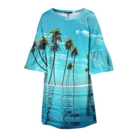 Детское платье 3D с принтом Фиджи в Курске, 100% полиэстер | прямой силуэт, чуть расширенный к низу. Круглая горловина, на рукавах — воланы | архипелаг | загар | каникулы | королевство | море | остров | отдых | отпуск | пальмы | песок | рай | солнце | тихий океан | туризм | фиджи