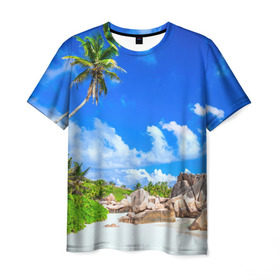 Мужская футболка 3D с принтом Сейшельские острова в Курске, 100% полиэфир | прямой крой, круглый вырез горловины, длина до линии бедер | Тематика изображения на принте: seychelles | восточная африка | индийский океан | каникулы | море | островное государство | отдых | отпуск | пальмы | песок | пляж | приключение | путешествие | рай | сейшелы | сейшельские острова | туризм