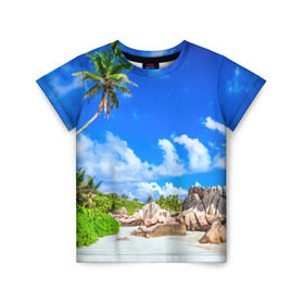 Детская футболка 3D с принтом Сейшельские острова в Курске, 100% гипоаллергенный полиэфир | прямой крой, круглый вырез горловины, длина до линии бедер, чуть спущенное плечо, ткань немного тянется | seychelles | восточная африка | индийский океан | каникулы | море | островное государство | отдых | отпуск | пальмы | песок | пляж | приключение | путешествие | рай | сейшелы | сейшельские острова | туризм