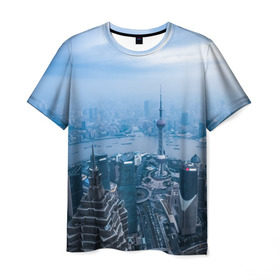 Мужская футболка 3D с принтом Шанхай в Курске, 100% полиэфир | прямой крой, круглый вырез горловины, длина до линии бедер | asia | china | shanghai | азия | высотки | китай | мегаполис | центр торговли | шанхай