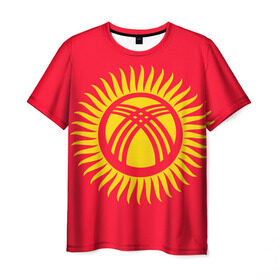 Мужская футболка 3D с принтом Киргизия в Курске, 100% полиэфир | прямой крой, круглый вырез горловины, длина до линии бедер | Тематика изображения на принте: азия | нации | страна | флаг