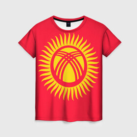Женская футболка 3D с принтом Киргизия в Курске, 100% полиэфир ( синтетическое хлопкоподобное полотно) | прямой крой, круглый вырез горловины, длина до линии бедер | азия | нации | страна | флаг