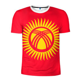 Мужская футболка 3D спортивная с принтом Киргизия в Курске, 100% полиэстер с улучшенными характеристиками | приталенный силуэт, круглая горловина, широкие плечи, сужается к линии бедра | Тематика изображения на принте: азия | нации | страна | флаг