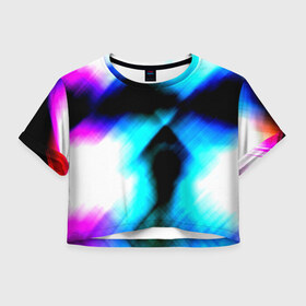 Женская футболка 3D укороченная с принтом Заштриховка в Курске, 100% полиэстер | круглая горловина, длина футболки до линии талии, рукава с отворотами | пятна | размытый | цветной | яркий