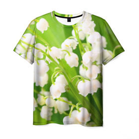 Мужская футболка 3D с принтом Ландыши в Курске, 100% полиэфир | прямой крой, круглый вырез горловины, длина до линии бедер | Тематика изображения на принте: весна | ландыш | цветок
