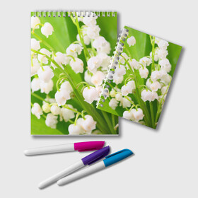 Блокнот с принтом Ландыши в Курске, 100% бумага | 48 листов, плотность листов — 60 г/м2, плотность картонной обложки — 250 г/м2. Листы скреплены удобной пружинной спиралью. Цвет линий — светло-серый
 | весна | ландыш | цветок
