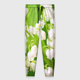 Женские брюки 3D с принтом Ландыши в Курске, полиэстер 100% | прямой крой, два кармана без застежек по бокам, с мягкой трикотажной резинкой на поясе и по низу штанин. В поясе для дополнительного комфорта — широкие завязки | Тематика изображения на принте: весна | ландыш | цветок