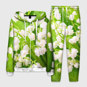 Мужской костюм 3D с принтом Ландыши в Курске, 100% полиэстер | Манжеты и пояс оформлены тканевой резинкой, двухслойный капюшон со шнурком для регулировки, карманы спереди | весна | ландыш | цветок