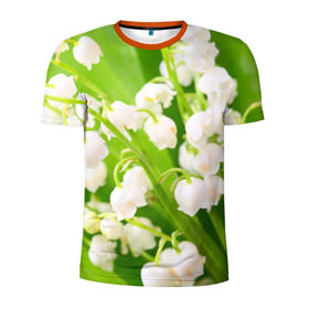 Мужская футболка 3D спортивная с принтом Ландыши в Курске, 100% полиэстер с улучшенными характеристиками | приталенный силуэт, круглая горловина, широкие плечи, сужается к линии бедра | Тематика изображения на принте: весна | ландыш | цветок