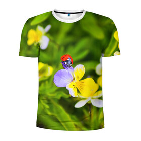 Мужская футболка 3D спортивная с принтом Природа в Курске, 100% полиэстер с улучшенными характеристиками | приталенный силуэт, круглая горловина, широкие плечи, сужается к линии бедра | божья коровка | красота | природа | цветок