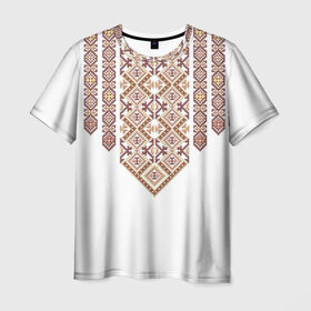 Мужская футболка 3D с принтом Вышивка в Курске, 100% полиэфир | прямой крой, круглый вырез горловины, длина до линии бедер | ukraine | вышивка | украина