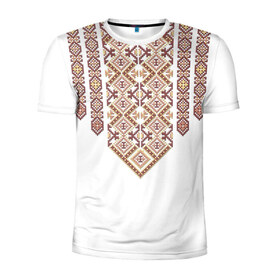 Мужская футболка 3D спортивная с принтом Вышивка в Курске, 100% полиэстер с улучшенными характеристиками | приталенный силуэт, круглая горловина, широкие плечи, сужается к линии бедра | ukraine | вышивка | украина