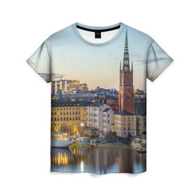 Женская футболка 3D с принтом Швеция в Курске, 100% полиэфир ( синтетическое хлопкоподобное полотно) | прямой крой, круглый вырез горловины, длина до линии бедер | europe | stockholm | sweden | европа | ес | каникулы | отпуск | стокгольм | туризм | швеция