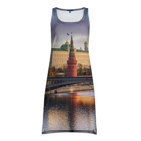 Платье-майка 3D с принтом Россия в Курске, 100% полиэстер | полуприлегающий силуэт, широкие бретели, круглый вырез горловины, удлиненный подол сзади. | moscow | кремль | москва | столица