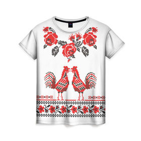 Женская футболка 3D с принтом Вышивка 25 в Курске, 100% полиэфир ( синтетическое хлопкоподобное полотно) | прямой крой, круглый вырез горловины, длина до линии бедер | ukraine | вышивка | украина