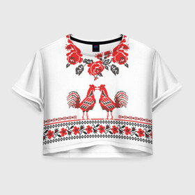 Женская футболка 3D укороченная с принтом Вышивка 25 в Курске, 100% полиэстер | круглая горловина, длина футболки до линии талии, рукава с отворотами | ukraine | вышивка | украина