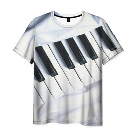 Мужская футболка 3D с принтом Клавиши в Курске, 100% полиэфир | прямой крой, круглый вырез горловины, длина до линии бедер | белая | клавиши | музыка | пианино | черная