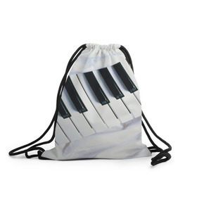 Рюкзак-мешок 3D с принтом Клавиши в Курске, 100% полиэстер | плотность ткани — 200 г/м2, размер — 35 х 45 см; лямки — толстые шнурки, застежка на шнуровке, без карманов и подкладки | белая | клавиши | музыка | пианино | черная