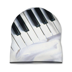 Шапка 3D с принтом Клавиши в Курске, 100% полиэстер | универсальный размер, печать по всей поверхности изделия | белая | клавиши | музыка | пианино | черная
