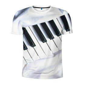 Мужская футболка 3D спортивная с принтом Клавиши в Курске, 100% полиэстер с улучшенными характеристиками | приталенный силуэт, круглая горловина, широкие плечи, сужается к линии бедра | белая | клавиши | музыка | пианино | черная