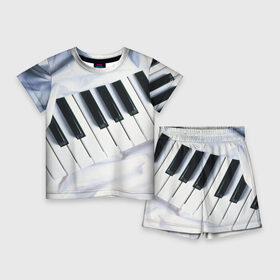 Детский костюм с шортами 3D с принтом Клавиши в Курске,  |  | Тематика изображения на принте: белая | клавиши | музыка | пианино | черная
