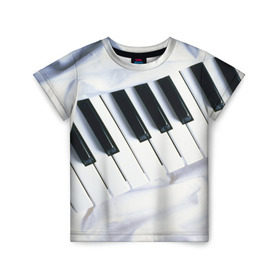 Детская футболка 3D с принтом Клавиши в Курске, 100% гипоаллергенный полиэфир | прямой крой, круглый вырез горловины, длина до линии бедер, чуть спущенное плечо, ткань немного тянется | белая | клавиши | музыка | пианино | черная