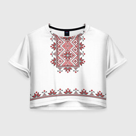 Женская футболка 3D укороченная с принтом Вышивка 41 в Курске, 100% полиэстер | круглая горловина, длина футболки до линии талии, рукава с отворотами | Тематика изображения на принте: belarus | беларусь | вышивка