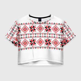 Женская футболка 3D укороченная с принтом Вышивка 47 в Курске, 100% полиэстер | круглая горловина, длина футболки до линии талии, рукава с отворотами | Тематика изображения на принте: belarus | беларусь | вышивка