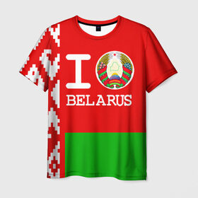 Мужская футболка 3D с принтом Люблю Беларусь 4 в Курске, 100% полиэфир | прямой крой, круглый вырез горловины, длина до линии бедер | belarus | love | беларусь | люблю