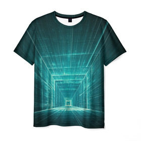 Мужская футболка 3D с принтом Цифровой тоннель в Курске, 100% полиэфир | прямой крой, круглый вырез горловины, длина до линии бедер | Тематика изображения на принте: глубины сознания | интернет | коридор | матрица | оптическая иллюзия | секрет | сеть | тайна | тоннель