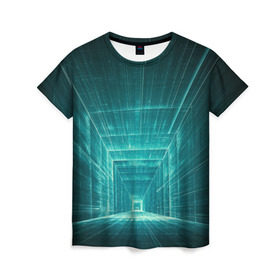 Женская футболка 3D с принтом Цифровой тоннель в Курске, 100% полиэфир ( синтетическое хлопкоподобное полотно) | прямой крой, круглый вырез горловины, длина до линии бедер | глубины сознания | интернет | коридор | матрица | оптическая иллюзия | секрет | сеть | тайна | тоннель