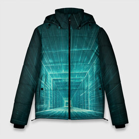 Мужская зимняя куртка 3D с принтом Цифровой тоннель в Курске, верх — 100% полиэстер; подкладка — 100% полиэстер; утеплитель — 100% полиэстер | длина ниже бедра, свободный силуэт Оверсайз. Есть воротник-стойка, отстегивающийся капюшон и ветрозащитная планка. 

Боковые карманы с листочкой на кнопках и внутренний карман на молнии. | Тематика изображения на принте: глубины сознания | интернет | коридор | матрица | оптическая иллюзия | секрет | сеть | тайна | тоннель
