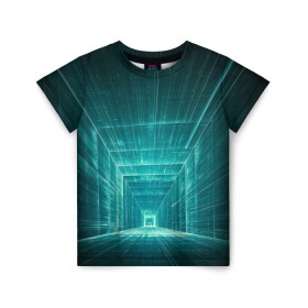 Детская футболка 3D с принтом Цифровой тоннель в Курске, 100% гипоаллергенный полиэфир | прямой крой, круглый вырез горловины, длина до линии бедер, чуть спущенное плечо, ткань немного тянется | глубины сознания | интернет | коридор | матрица | оптическая иллюзия | секрет | сеть | тайна | тоннель