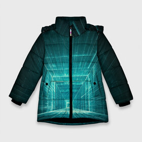 Зимняя куртка для девочек 3D с принтом Цифровой тоннель в Курске, ткань верха — 100% полиэстер; подклад — 100% полиэстер, утеплитель — 100% полиэстер. | длина ниже бедра, удлиненная спинка, воротник стойка и отстегивающийся капюшон. Есть боковые карманы с листочкой на кнопках, утяжки по низу изделия и внутренний карман на молнии. 

Предусмотрены светоотражающий принт на спинке, радужный светоотражающий элемент на пуллере молнии и на резинке для утяжки. | глубины сознания | интернет | коридор | матрица | оптическая иллюзия | секрет | сеть | тайна | тоннель