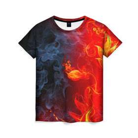 Женская футболка 3D с принтом Абстракция в Курске, 100% полиэфир ( синтетическое хлопкоподобное полотно) | прямой крой, круглый вырез горловины, длина до линии бедер | Тематика изображения на принте: огонь | пламя | цветок