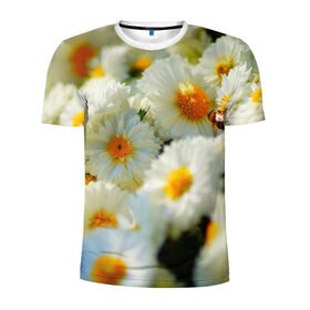 Мужская футболка 3D спортивная с принтом Хризантемы в Курске, 100% полиэстер с улучшенными характеристиками | приталенный силуэт, круглая горловина, широкие плечи, сужается к линии бедра | белая | букет | красота | хризантема | цветок
