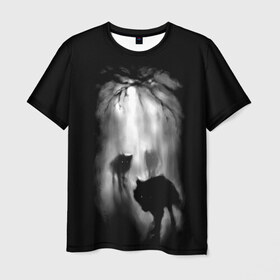 Мужская футболка 3D с принтом Волки в лесу в Курске, 100% полиэфир | прямой крой, круглый вырез горловины, длина до линии бедер | рисунок