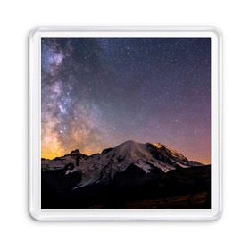Магнит 55*55 с принтом Звездное небо в Курске, Пластик | Размер: 65*65 мм; Размер печати: 55*55 мм | горы | звезды | космос | небо | ночь
