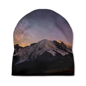 Шапка 3D с принтом Звездное небо в Курске, 100% полиэстер | универсальный размер, печать по всей поверхности изделия | горы | звезды | космос | небо | ночь