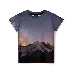 Детская футболка 3D с принтом Звездное небо в Курске, 100% гипоаллергенный полиэфир | прямой крой, круглый вырез горловины, длина до линии бедер, чуть спущенное плечо, ткань немного тянется | горы | звезды | космос | небо | ночь