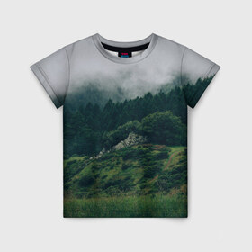 Детская футболка 3D с принтом Туманный лес в Курске, 100% гипоаллергенный полиэфир | прямой крой, круглый вырез горловины, длина до линии бедер, чуть спущенное плечо, ткань немного тянется | веткгоры | деревья | лес | туман