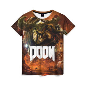 Женская футболка 3D с принтом Doom 4 Hell Cyberdemon в Курске, 100% полиэфир ( синтетическое хлопкоподобное полотно) | прямой крой, круглый вырез горловины, длина до линии бедер | cyberdemon | demon | doom | hell | дум