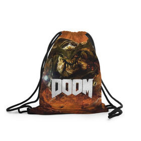 Рюкзак-мешок 3D с принтом Doom 4 Hell Cyberdemon в Курске, 100% полиэстер | плотность ткани — 200 г/м2, размер — 35 х 45 см; лямки — толстые шнурки, застежка на шнуровке, без карманов и подкладки | cyberdemon | demon | doom | hell | дум