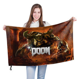 Флаг 3D с принтом Doom 4 Hell Cyberdemon в Курске, 100% полиэстер | плотность ткани — 95 г/м2, размер — 67 х 109 см. Принт наносится с одной стороны | cyberdemon | demon | doom | hell | дум