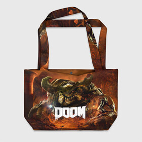 Пляжная сумка 3D с принтом Doom 4 Hell Cyberdemon в Курске, 100% полиэстер | застегивается на металлическую кнопку; внутренний карман застегивается на молнию. Стенки укреплены специальным мягким материалом, чтобы защитить содержимое от несильных ударов
 | cyberdemon | demon | doom | hell | дум