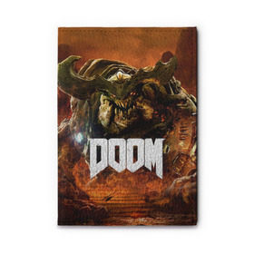 Обложка для автодокументов с принтом Doom 4 Hell Cyberdemon в Курске, натуральная кожа |  размер 19,9*13 см; внутри 4 больших “конверта” для документов и один маленький отдел — туда идеально встанут права | cyberdemon | demon | doom | hell | дум