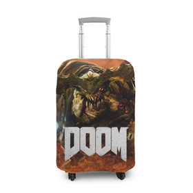Чехол для чемодана 3D с принтом Doom 4 Hell Cyberdemon в Курске, 86% полиэфир, 14% спандекс | двустороннее нанесение принта, прорези для ручек и колес | cyberdemon | demon | doom | hell | дум